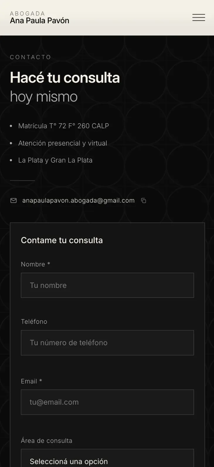 Sitio de APP Abogada en móvil — vista 3
