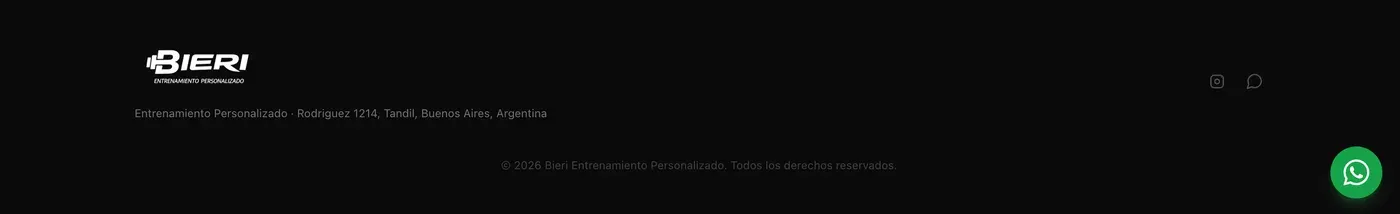 Footer del sitio de Bieri — datos de contacto y enlaces