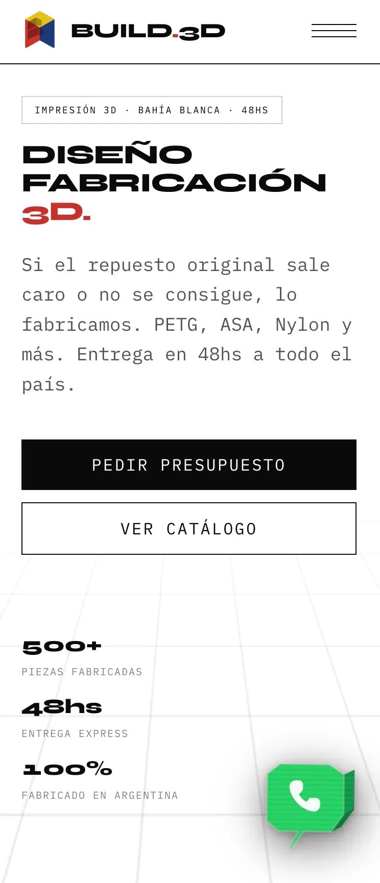Sitio de Build3D en móvil — vista 1