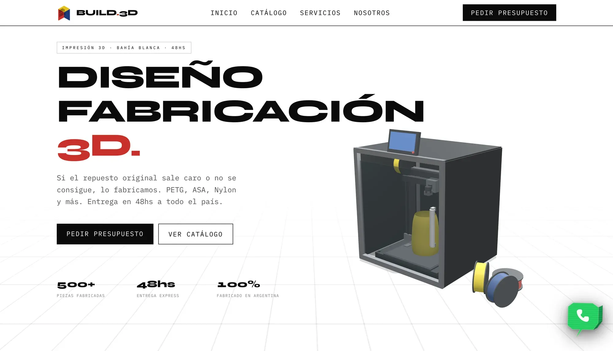 Sitio de Build3D en escritorio — vista 1