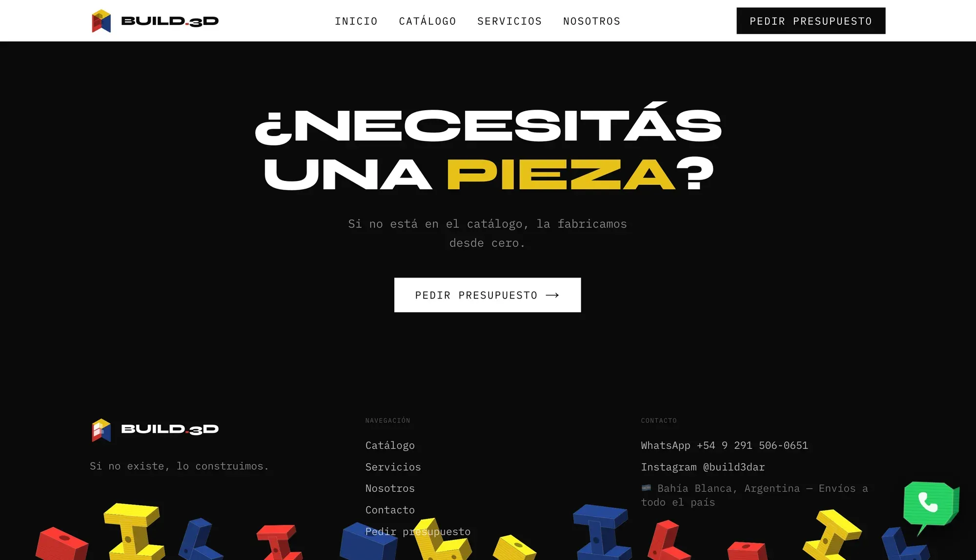 Sitio de Build3D en escritorio — vista 3