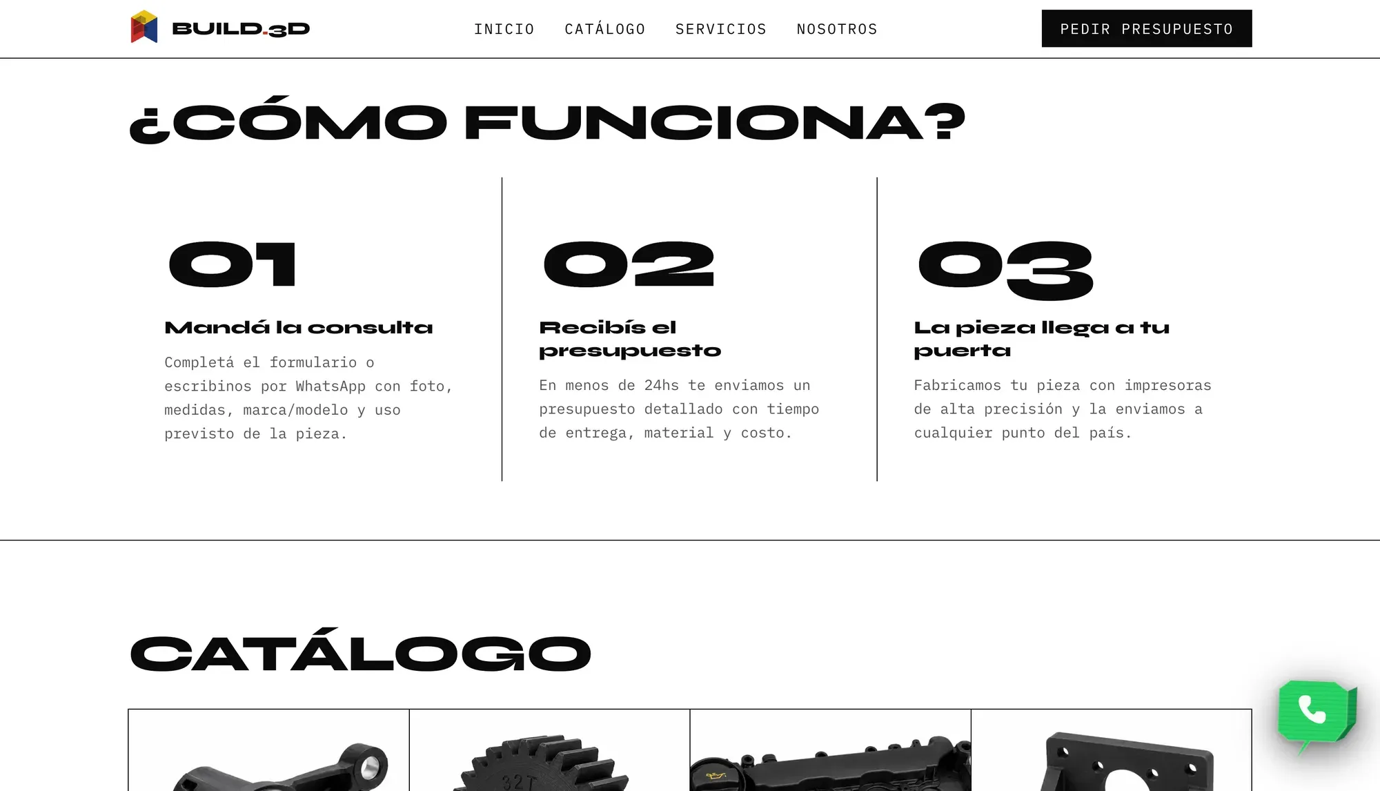 Sitio de Build3D en escritorio — vista 2