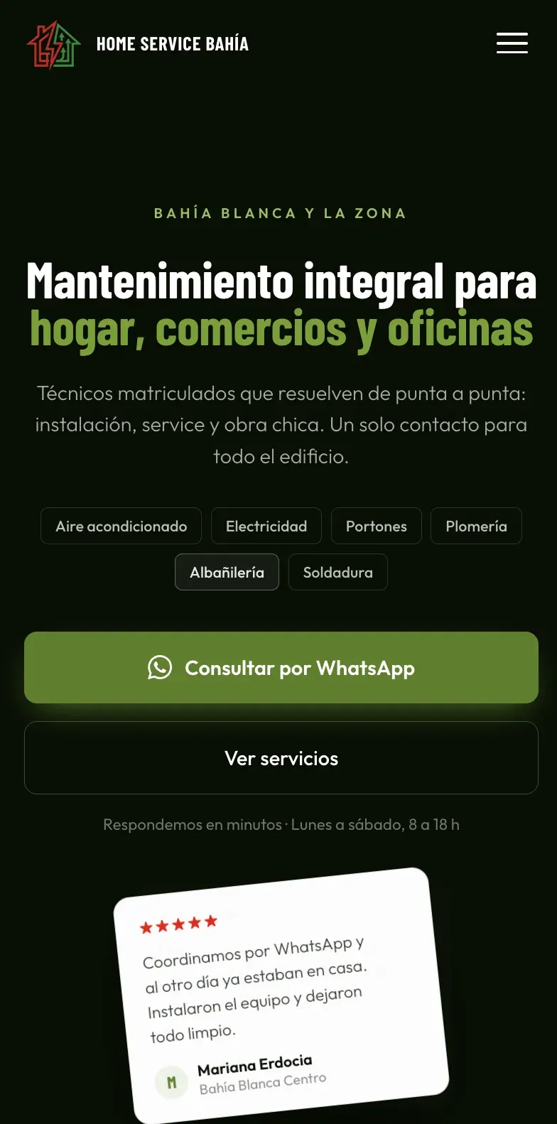 Sitio de Home Service Bahia en móvil — vista 1